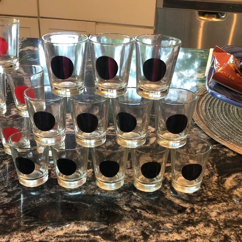 Set of 24 Polka Dot Shot Glasses - Red and Black